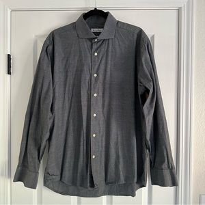 Men’s Long Sleeve Button Up Shirt Gray Burma Bibas Size 16 1/2  34/35  Slim Fit